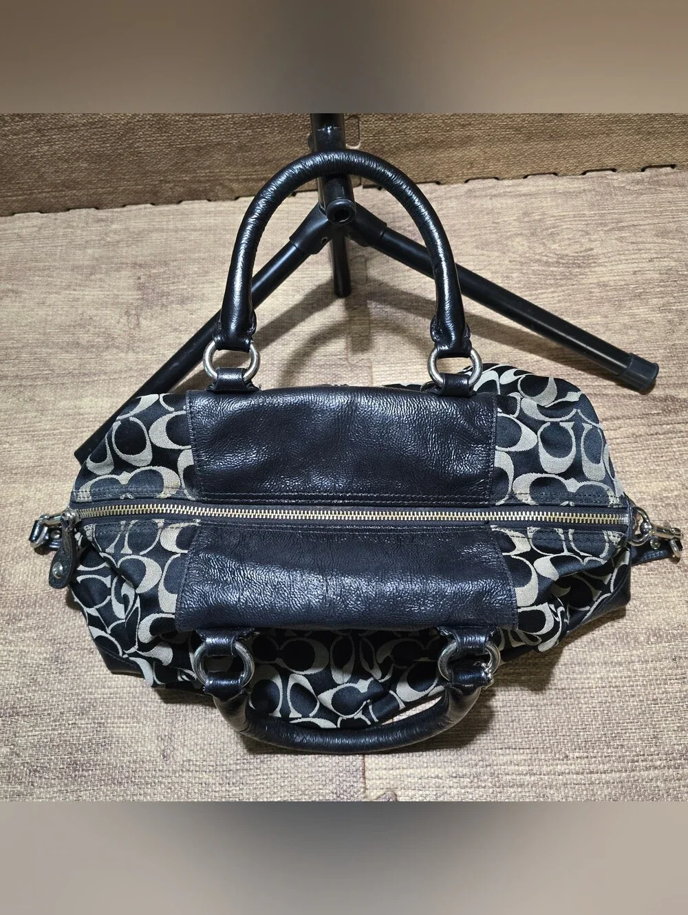 Coach Signature bag Monogram Black Leather Canvas Ashley F15440 Large Satchel